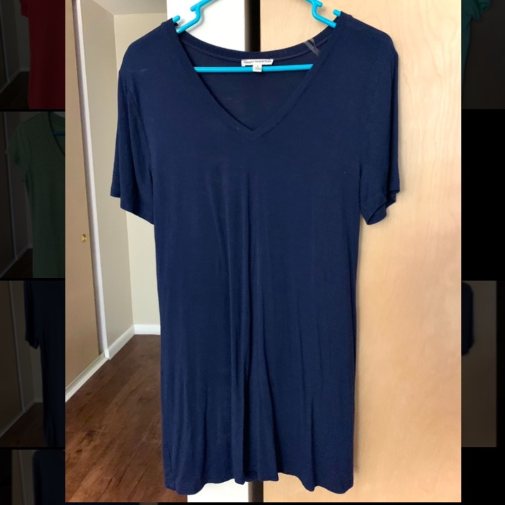 Navy Blue Long Fitted V-Neck